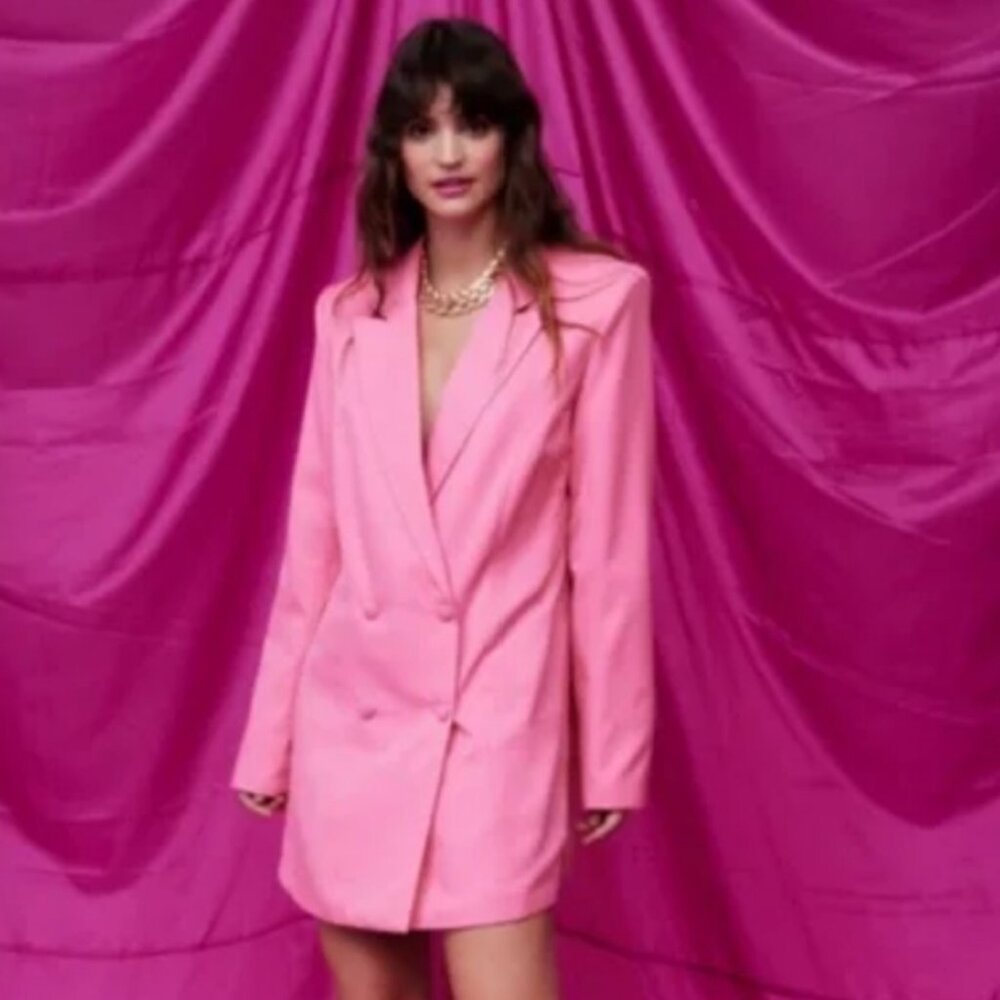 Nasty Gal Double Breasted Oversized Blazer Dress in Pink, Size 0